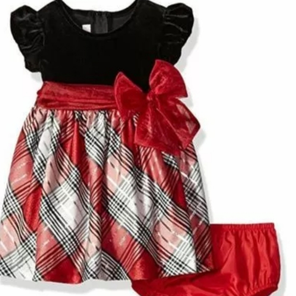 BONNIE JEAN PLAID HOLIDAY TAFFETA DRESS & PANTIES